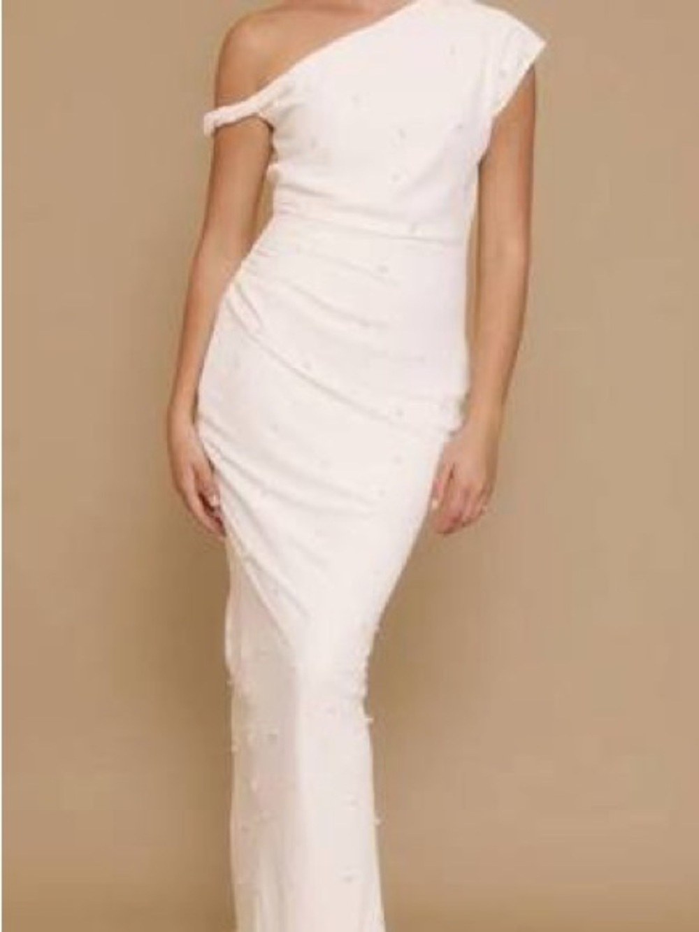 Six Stories Pearl Trim Twist Strap Maxi Dress - White
